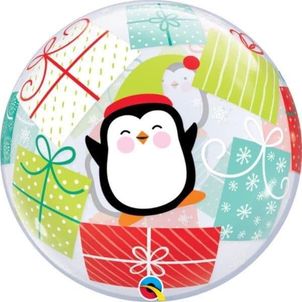 Qualatex Balão Bubble 22" Pinguins e Presentes