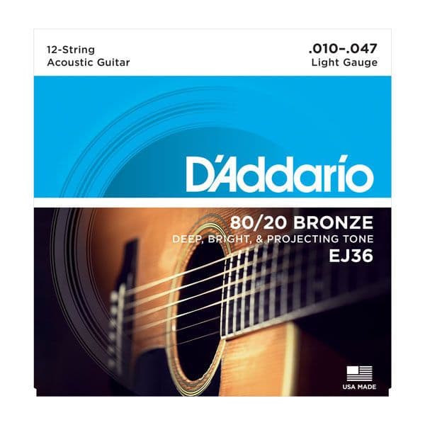 D'Addario Conjunto Cordas EJ36 80/20 12-String Bronze Acoustic Light 10-47