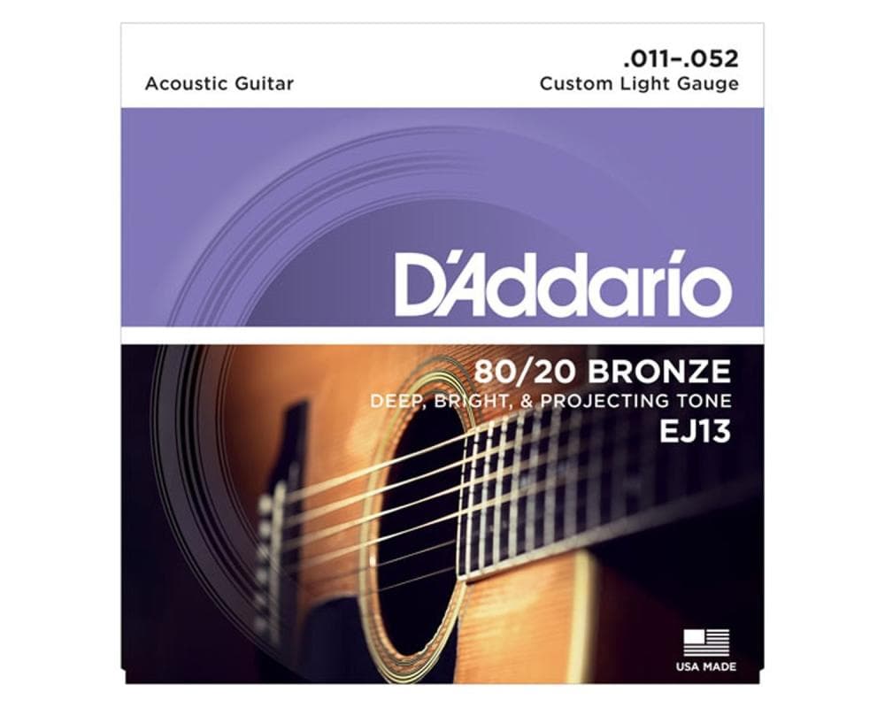 Daddario EJ13 11-52 Custom Light, 80/20 Bronze Acoustic Guitar Strings - BimotorDJ