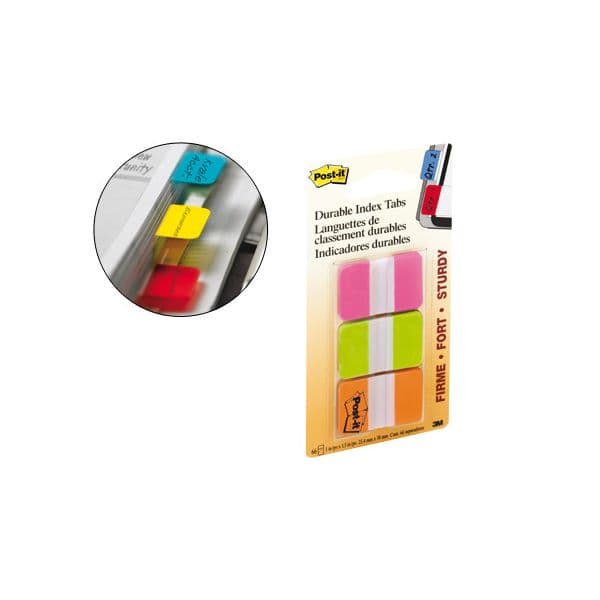 Post-it 3 x 22 Separadores de Arquivo de Índice Resistentes Pequenos de 25.4 x 38 mm Várias Cores c/ Dispensador de Manga - 291867
