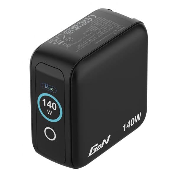 Verbatim 30240 Carregador de Parede Universal Mini GaN 140W com Ecrã, 4 Portas (3x USB Tipo-C, 1x USB-A) para Viagem (EU/Reino Unido)