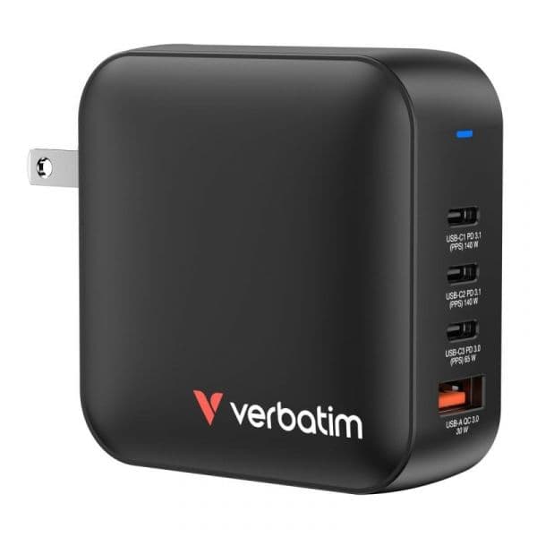 Verbatim Mini GaN Carregador de Parede 165W 3x USB-C 1x USB-A