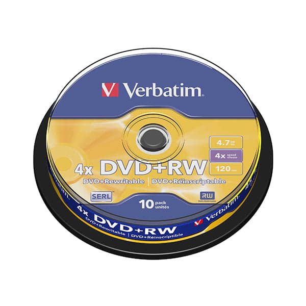 VERBATIM DVD+RW 4X 4.7GB 120MIN MATT SILVER BOBINE (CAKE) PACK 1