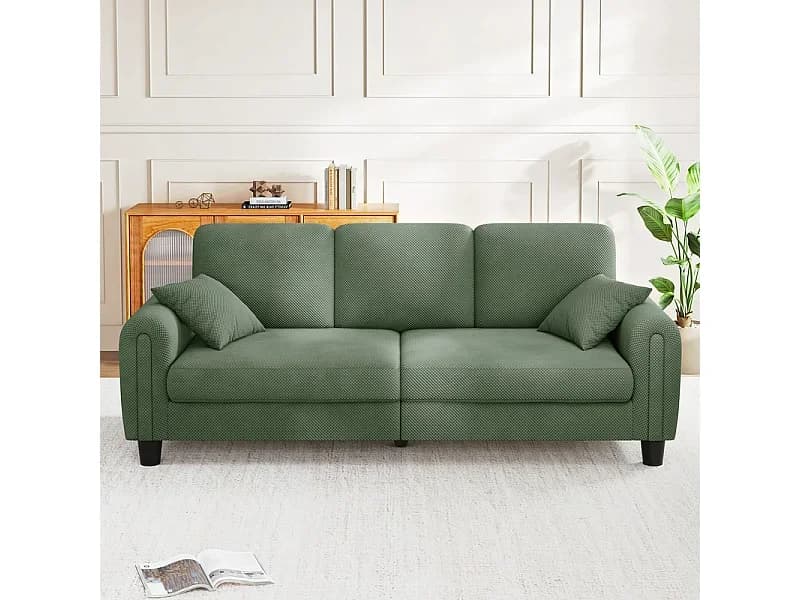 Sofá 3 lugares em tecido Bouclet - 55 cm Assento Extra Profundo - Com braços enrolados - Cinza
