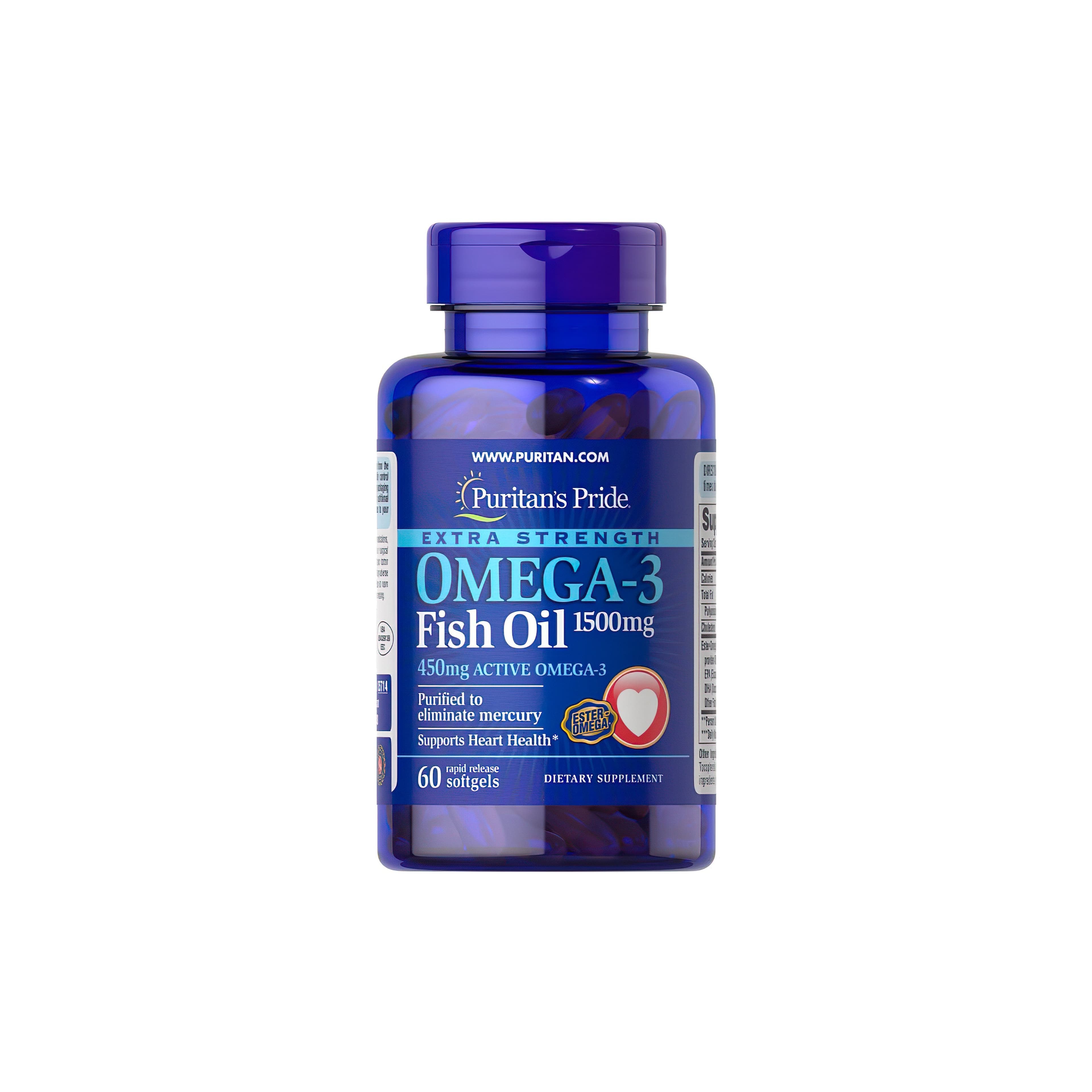 Extra Strength Omega-3 Fish Oil 1500 mg (450 mg Active Omega-3) 60 Rapid Release Softgels