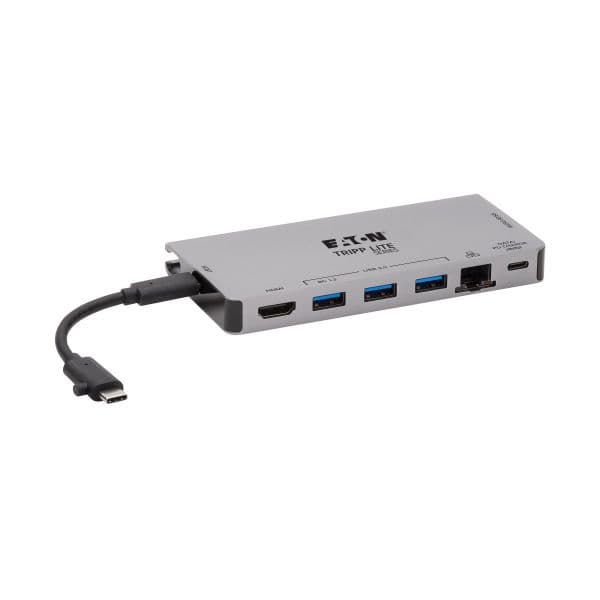 Eaton Estação de Docagem U442-DOCK5D-GY USB-C 4K HDMI USB 3.2 Gen 1 Hub USB-A GbE Cartão de Memória 100W PD Cabo Destacável