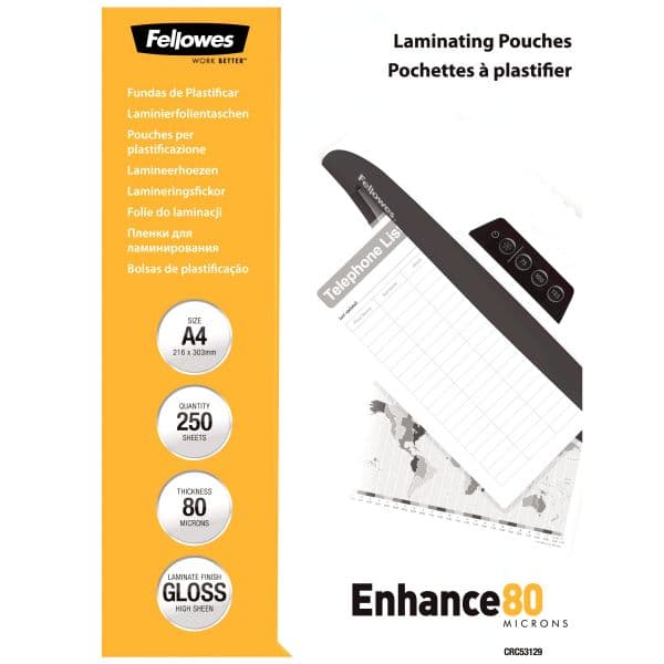 Fellowes Mangas de Laminação A4 Glossy 80 Micron