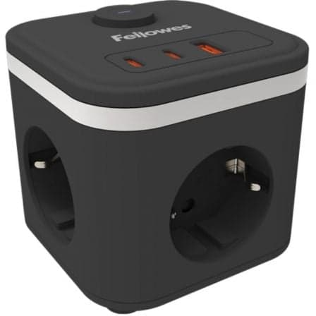 Fellowes Power Cube 3 Tomadas 1 USB-A 2 USB Tipo-C 2m Preto