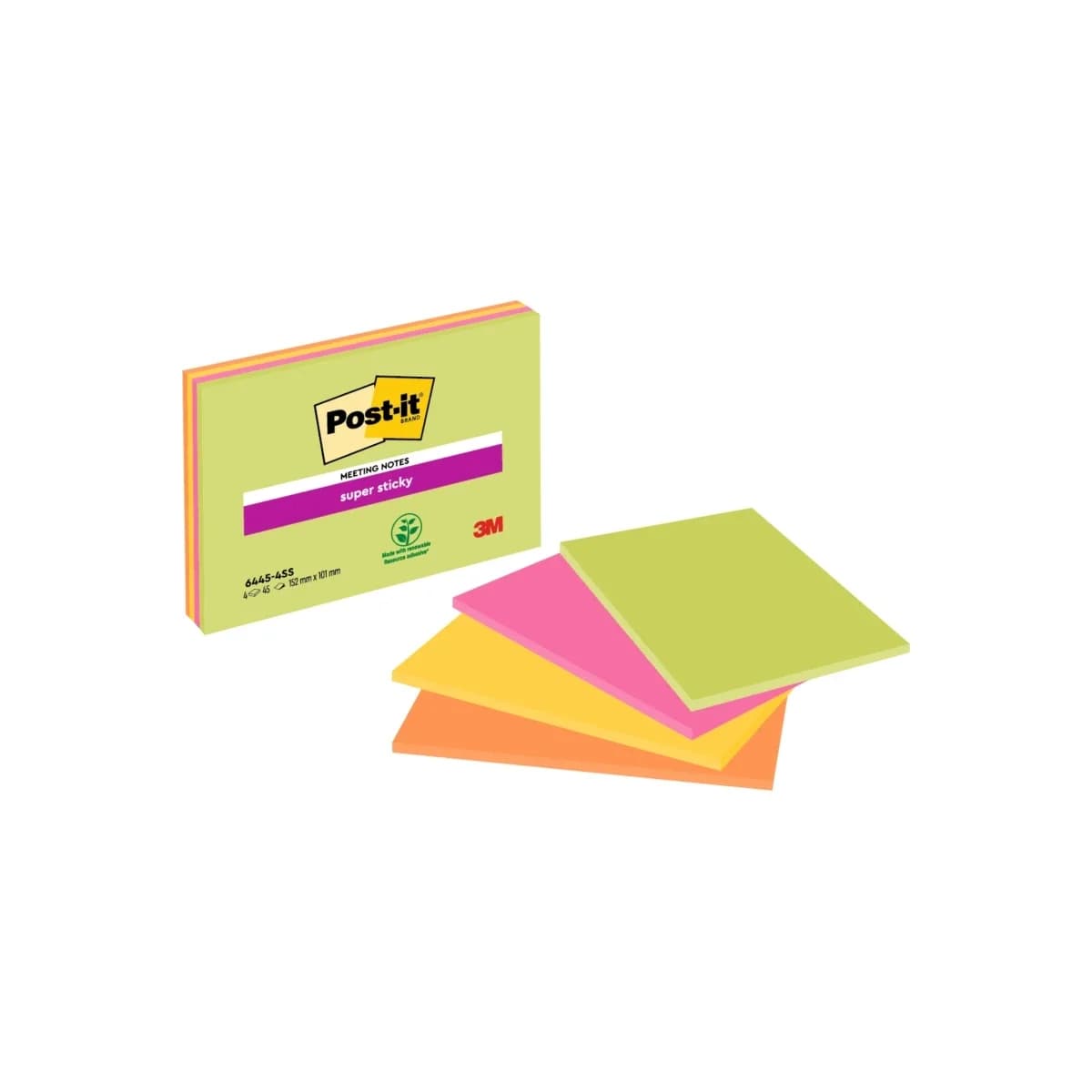 Post-it Bloco Meeting Notes Super Sticky 152 x 101 mm Sortido Pack 4, 45 Fls Cada Pack 4 Blocos - 689975
