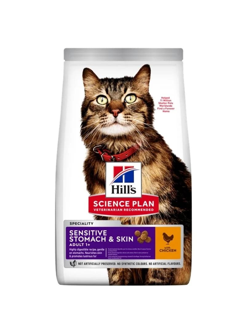 Hill's Science Plan Sensitive Stomach & Skin com Frango - Alimento seco para gatos adultos