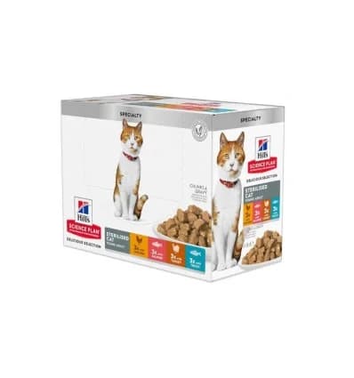 Ração Húmida Hill's Science Plan Gato Adulto Esterilizado Frango Salmão Peru Truta 12x85gr