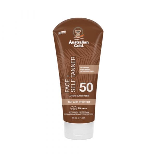 Protetor Solar Australian Gold Face + Self Tanner SPF50 Lotion Sunscreen 88ml