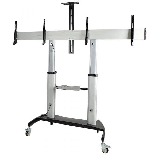 Startech Carrinho de Tv Duplo para Tvs Vesa de 37-60 Polegadas Até 50Kg Cada Suporte de Tv com Altura Ajustável / Carrinho de Exibição Móvel com Prateleiras de Equipamentos / Suporte de Tv com Rodízio