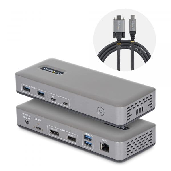 Startech.com Docking Station 201UE-USBC-DOCK USB-C 3.2 Gen 2 com 2x DP 1GbE 4x USB-A 5 Gbps 2x USB-C 10 Gbps Cinzento