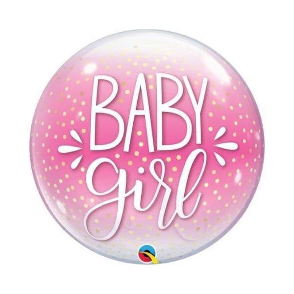 Qualatex Bubble 22" Baby Girl Pink & Confetti Dots - 020010035