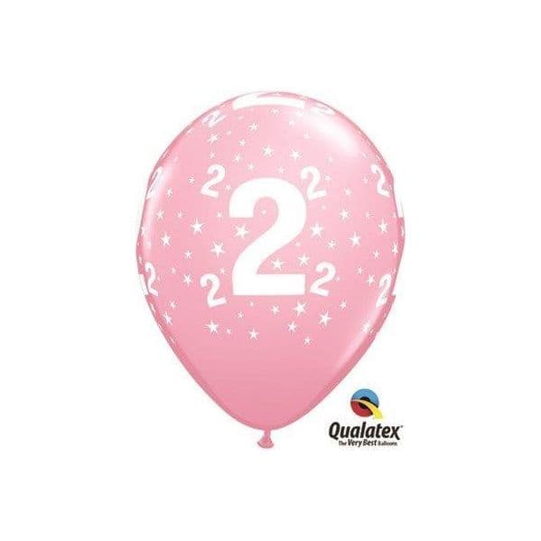 Qualatex Pack 6 Balões Impressos Aniversário nº 2 Rosa - 020017825