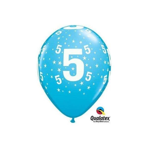 Qualatex Pack 6 Balões Impressos Aniversário nº 5 Pale Blue - 020017843