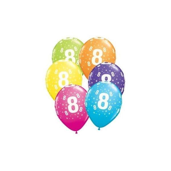 Qualatex Pack 6 Balões Impressos Aniversário nº 8 Tropical - 040017847