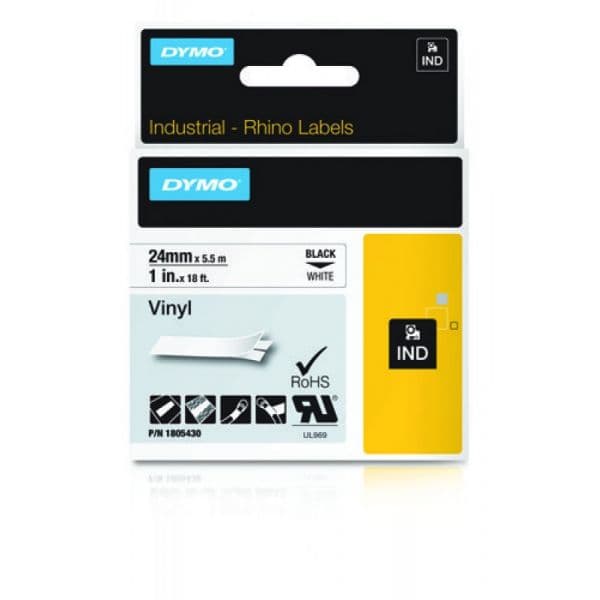 Dymo Fita Gravação Rhino 24mmx5,5m Vinil Branco/Preto