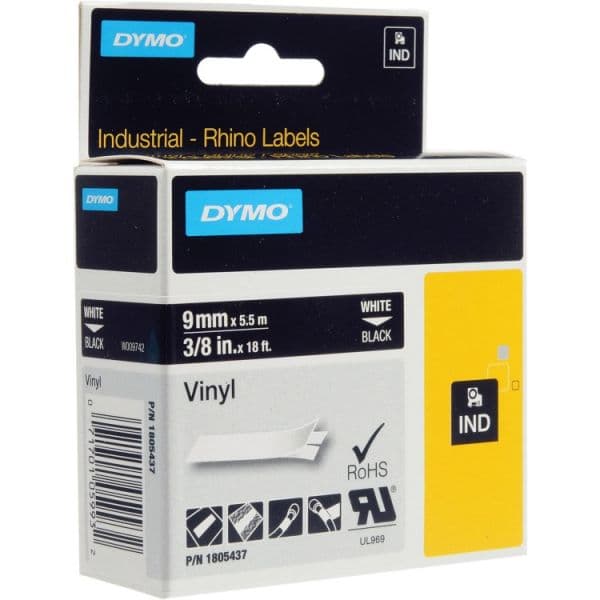 Dymo Fita Rhinopro Vinil 9Mm Br/Pr 5X