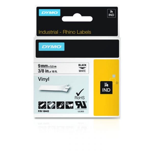Dymo Fita Vinil Dymo Rhino 9mmx5.5m Branco/Preto (18443)