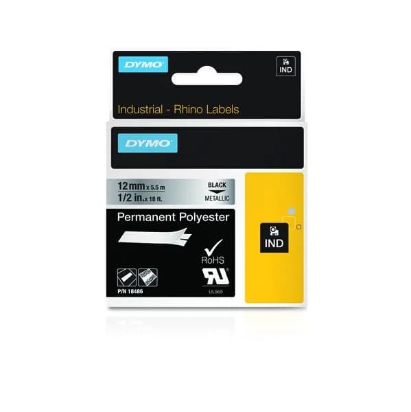 Dymo ID1-12 Fita de Etiquetas Poliéster Preto/Metálico 12mm x 5.5m