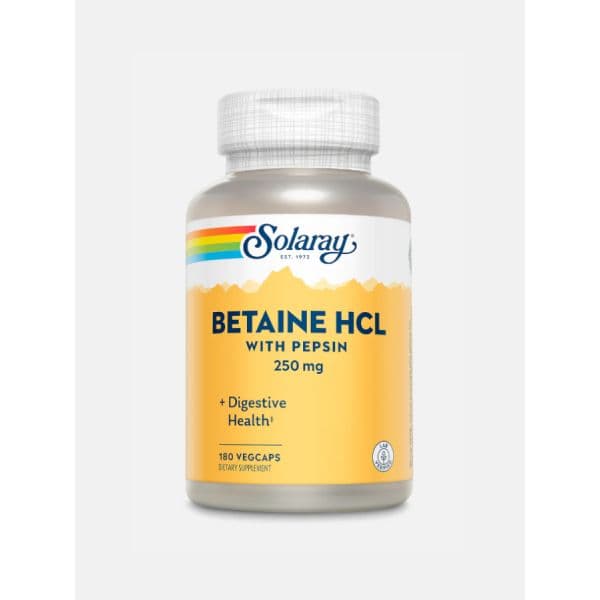 Solaray Betaine HCl com Pepsina 250mg 180 Cápsulas Vegetais