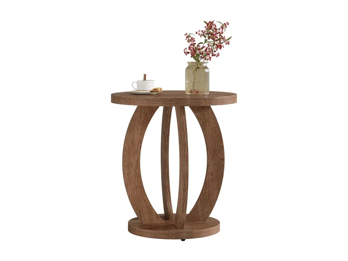 Mesa Lateral Redonda com Armazenamento, Mesa de Cabeceira Rustica com Topo Redondo, Mesa Lateral Decorativa