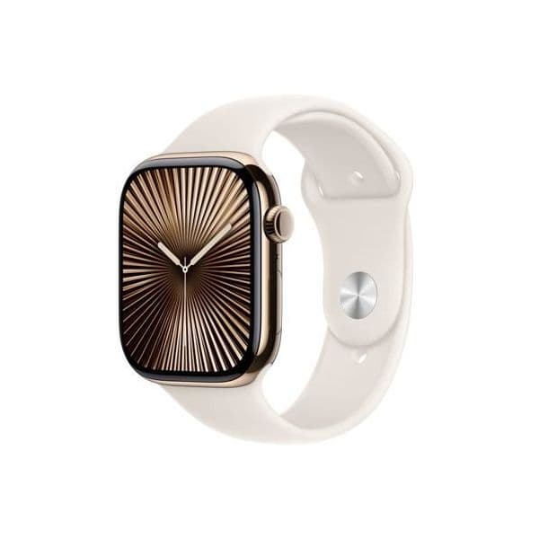 Apple Watch Series 10 GPS + Cellular 46mm Titanium Gold c/ Bracelete Desportiva Starlight - Medium/Large