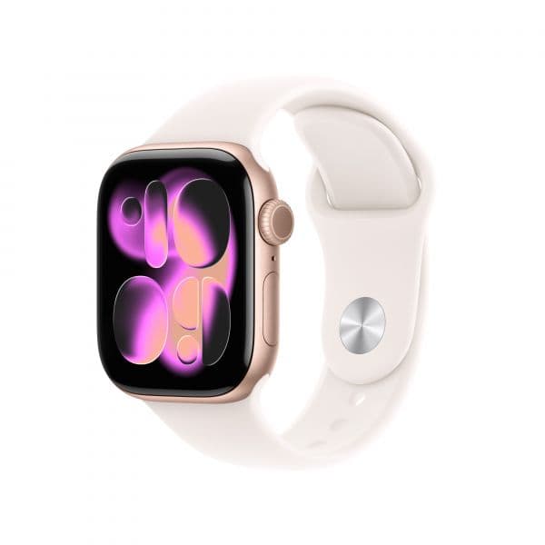 Apple Watch Series 11 GPS 42mm Alumínio Rosa Dourado c/ Bracelete Desportiva Rosa Leve S/M