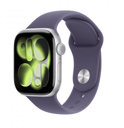Apple Watch Series 11 GPS 42mm Alumínio Prateado c/ Bracelete Desportiva Roxo Névoa M/L