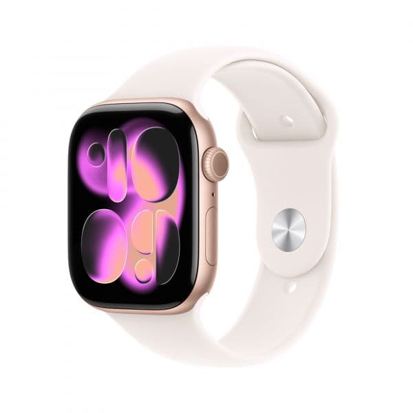 Apple Watch Series 11 GPS 46mm Alumínio Rosa Dourado c/ Bracelete Desportiva Rosa Leve M/L