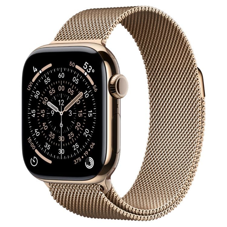Apple Watch Series 11 GPS + Cellular 42mm Titânio Dourado c/ Bracelete Loop Milanesa Dourado