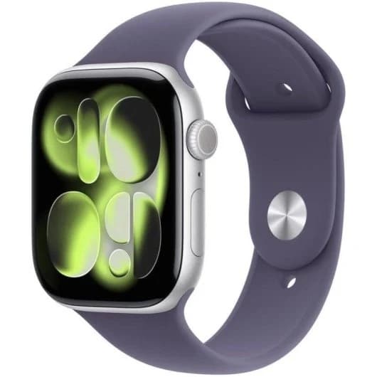Apple Watch Series 11 GPS + Cellular 46mm Alumínio Prateado c/ Bracelete Desportiva Roxo Névoa S/M