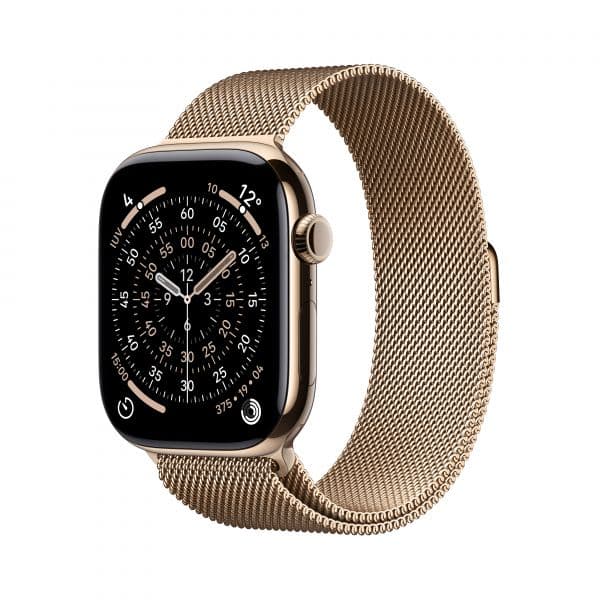 Apple Watch Series 11 GPS + Cellular 46mm Titânio Dourado c/ Bracelete Loop Milanesa Aço Inoxidável Dourada M/L