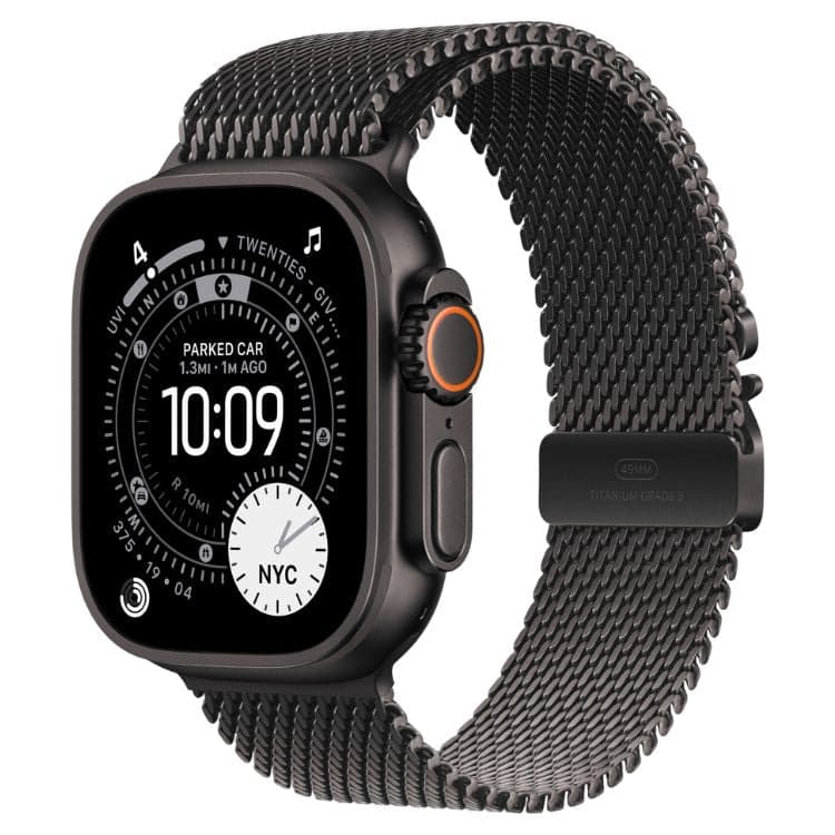 Apple Watch Ultra 3 GPS + Cellular 49mm Titânio Preto c/ Bracelete Loop Milanesa Titânio Preto S