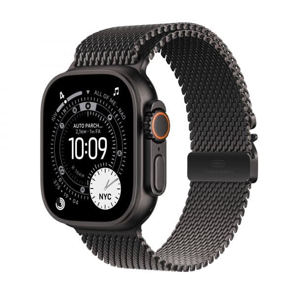 Apple Watch Ultra 3 GPS + Cellular 49mm Titânio Preto c/ Bracelete Loop Milanesa em Titânio Preto M