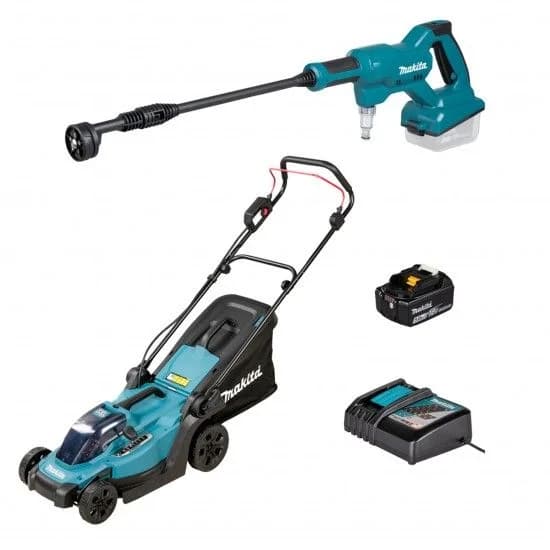 Kit corta relvas DLM330Z + Lavadora DWH180 + bat 5.0Ah + carregador refª DLX2583T Makita - DLX2583T - Ferramentaspro.pt