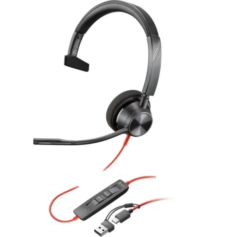 Poly Blackwire 3310 Monaural com USB-C e Adaptador USB-A