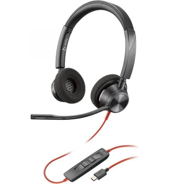 Poly Blackwire 3320 Headset Estéreo USB-C Preto + Adaptador USB-C para USB-A