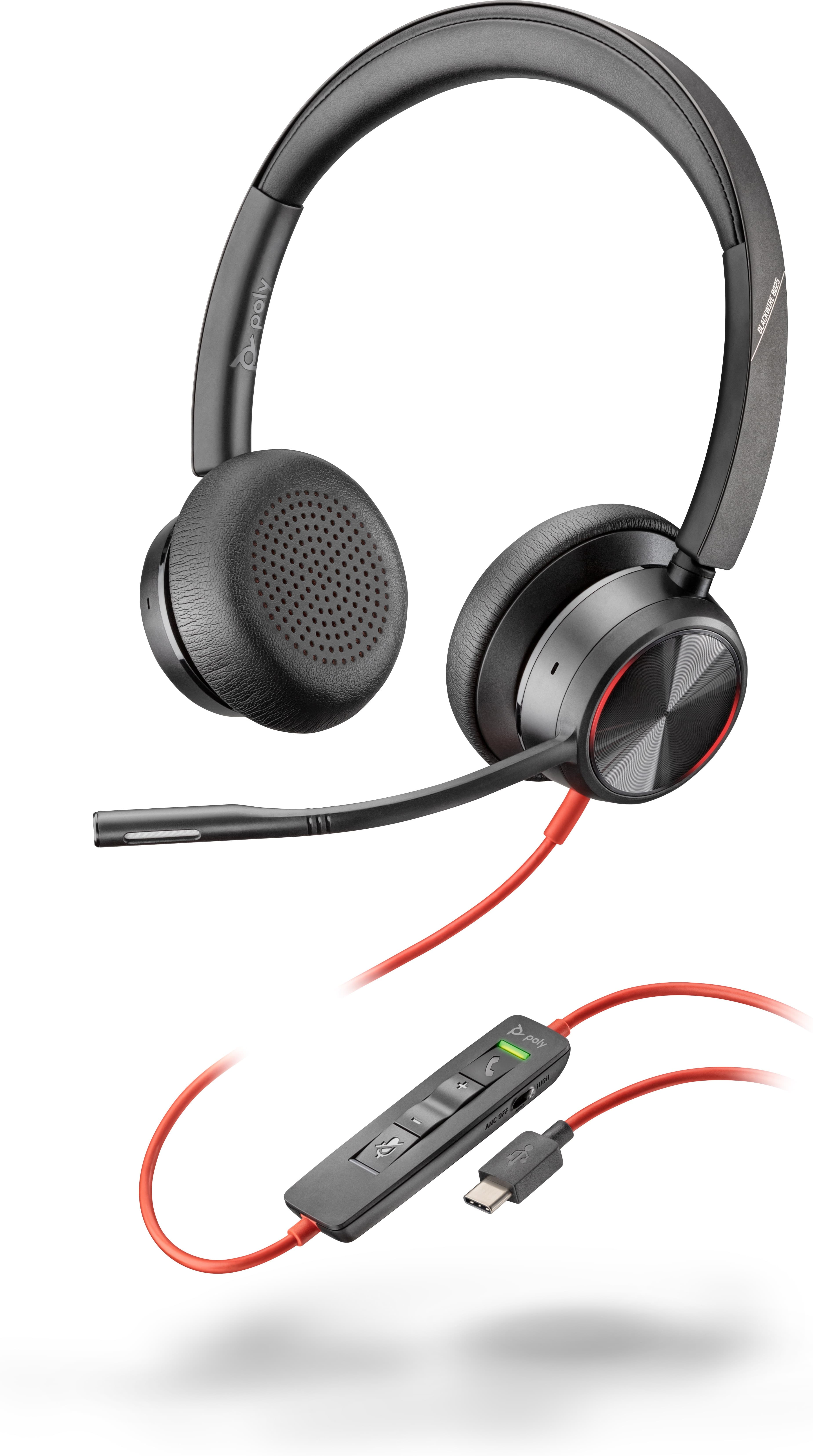 POLY Headset Estéreo Blackwire 8225 com USB-C + Adaptador USB-C/A