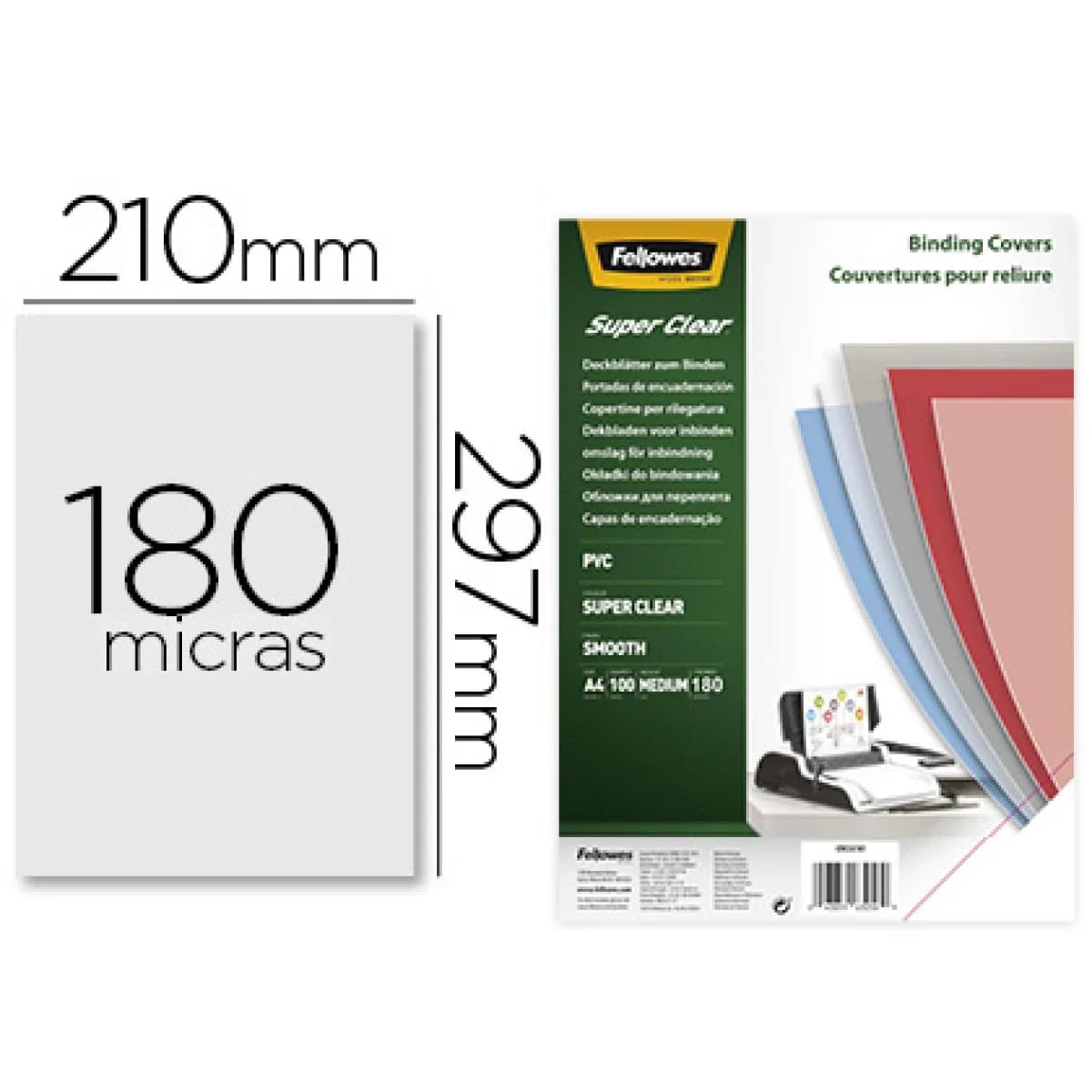 Fellowes PACK100 Front Page Pvc Transparent Crystal A4 180 M - 43859526321