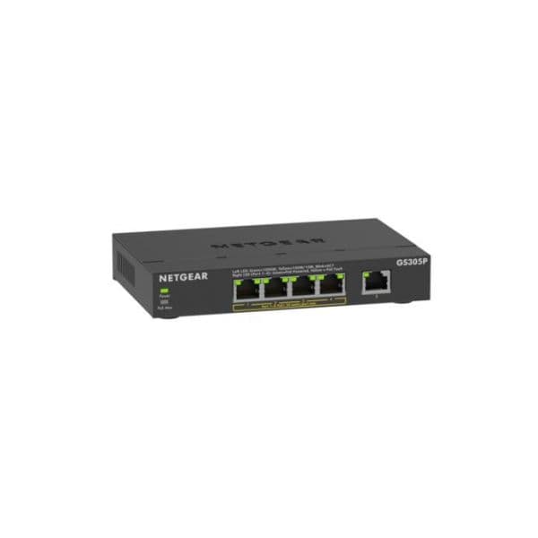 Switch Gigabit PoE NETGEAR GS305Pv3 de 5 portas, 63 W, compacto, para montagem na parede