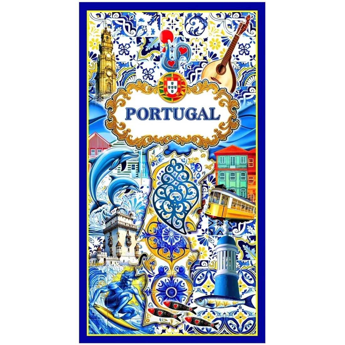Toalha de Praia Microfibra Motivos Portugal Colorida
