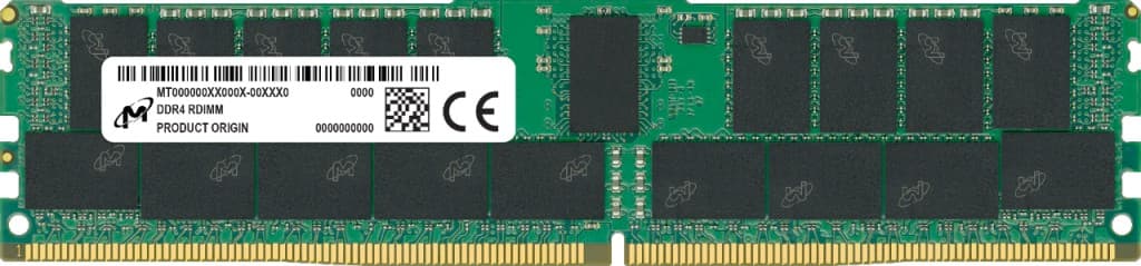 Micron Módulo de Memória RAM, 64 GB, 1600 MHz, PC4-3200, 288-Pins DDR4 SDRAM RDIMM, RDIMM do servidor, 8G x 72 bits