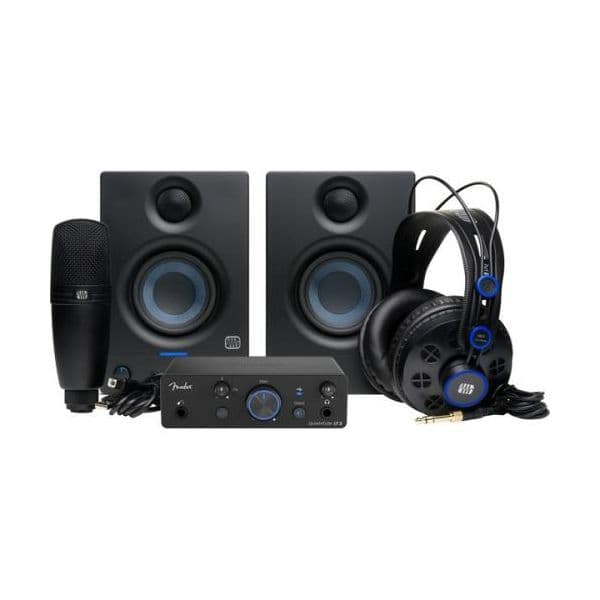 Fender Kit de Produção Áudio Quantum Complete Bundle com Interface USB-C, Microfone, Auscultadores e Monitores Ativos