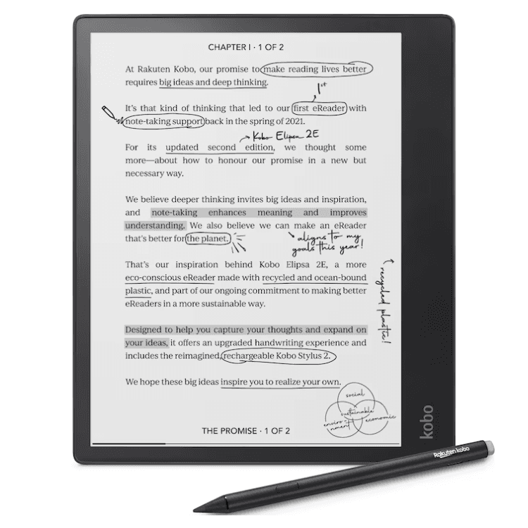 Bundle eReader Kobo Elipsa 2E 8" 32GB Wi-Fi Preto + Caneta Kobo Stylus 2