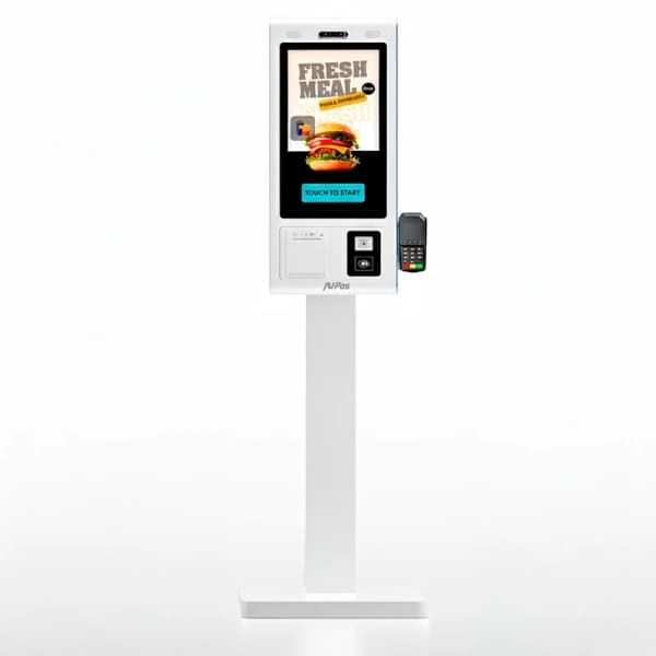 AVPos Kiosko Autoservicio Suelo FK27 - 27 Pulgadas Tactil - I5 10th - 8GB Memoria - SSD 256GB - Escaner 2D - Impresora Termica - WIFI - Color Blanco