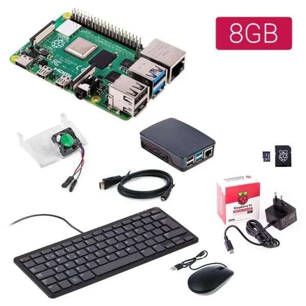Raspberry Pi 4 8GB Complete Desktop Starter Kit – Caixa + ventoinha + teclado + rato