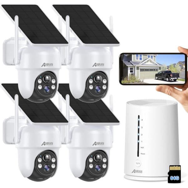 Anran Kit CCTV 4 câmaras 4MP rotativas solar 360º com bateria WiFi visão noturna exterior